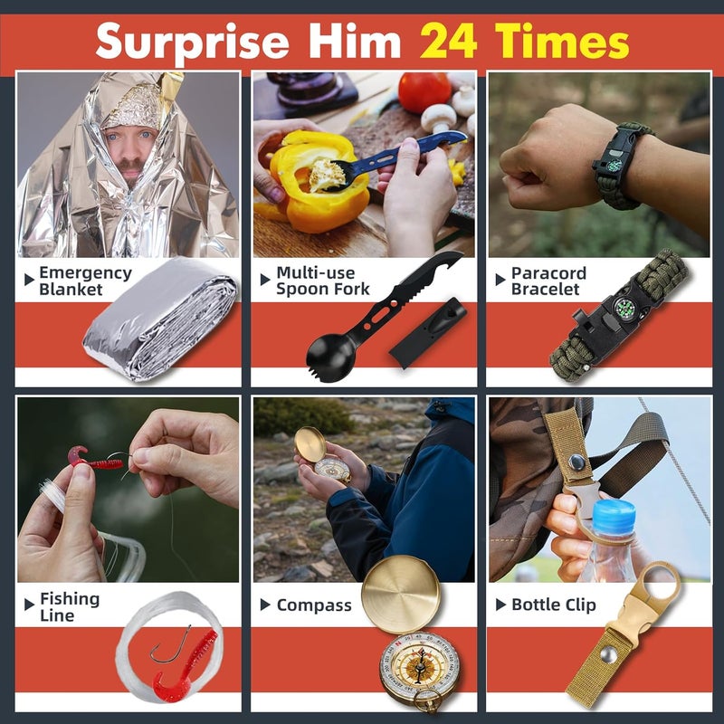 VEITORLD Gifts for Him Men Husband Dad Valentines Day - Survival Gear and Equipment 12 in 1, Survival Kits - Cool Fishing Hunting Camping Anniversary Birthday Gift for Man Teen Boy Boyfriend Women - Image 4
