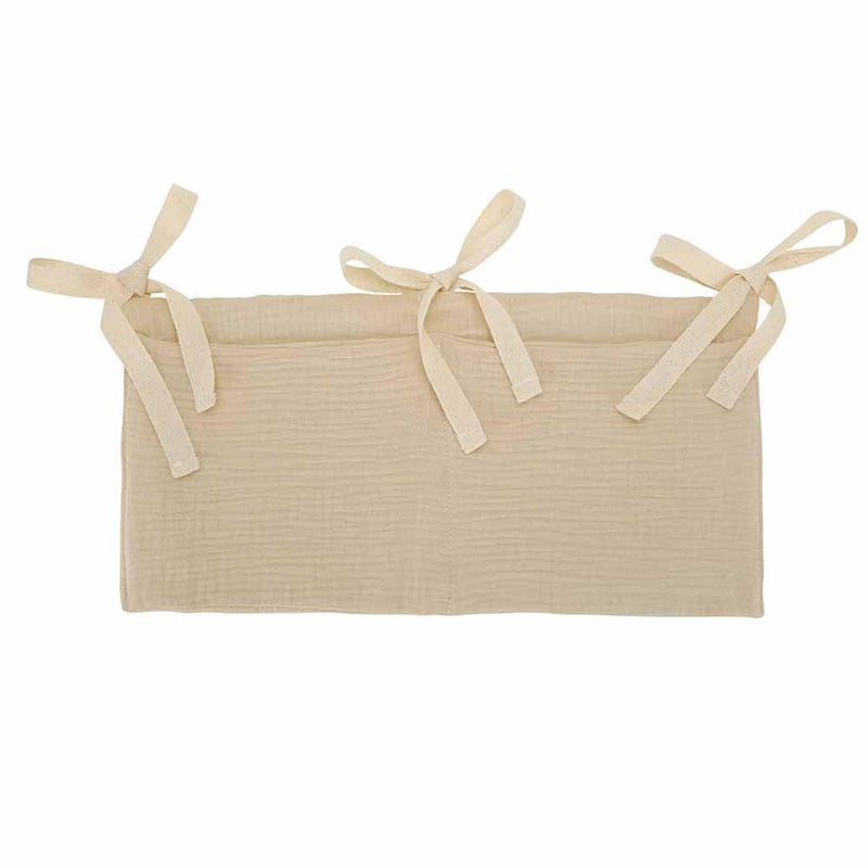 YeeMan Cotton Baby Bedside Hanging Storage Bag,2 Pockets Organizer for Baby Cribs and Toys (Oatmeal) - Image 2
