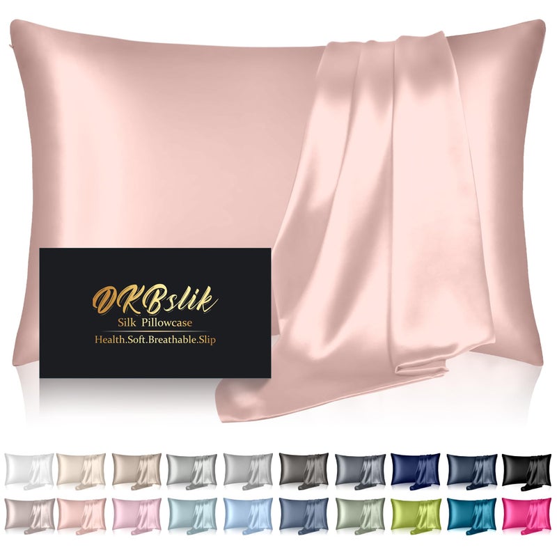 DKBslik Mulberry Silk Pillow Cases Queen Size, Silk Pillowcase for Hair and Skin, Anti Acne Cooling Beauty Sleep Both Sides Natural Silk Satin Pillowcases with Hidden Zipper, Gifts for Women Men, Coral - Image 1