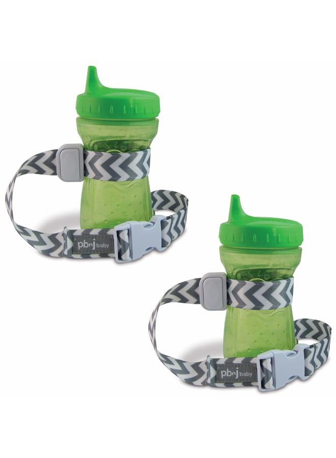 PBnJ Baby SippyPal Sippy Cup Holder Strap Leash Tether (Gray Chevron 2-Pack)  - Image 1