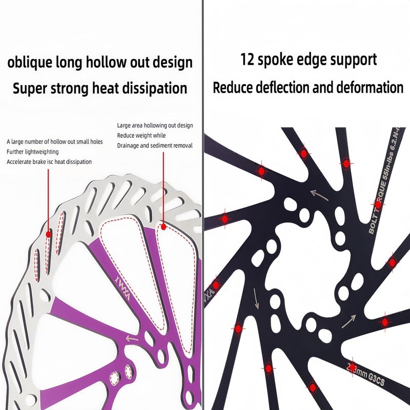 YBEKI 2-Pack Bike Disc Brake Rotor (160/180/203mm) CNC-Machined / 12 Bolts - 6-Hole Lightweight Stainless Steel Rotors with Heat Dissipation Holes for MTB/Road/BMX Bikes (Black) ï»¿ - Image 4
