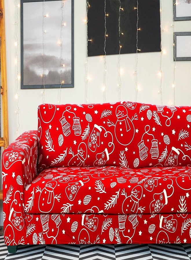Mindsoft Red Christmas Couch Cover Stretch Christmas Sofa Cover 60-81 Inches Washable Sofa Slipcover with Printed Furniture Protector Decorations for Home Living Room - Image 1