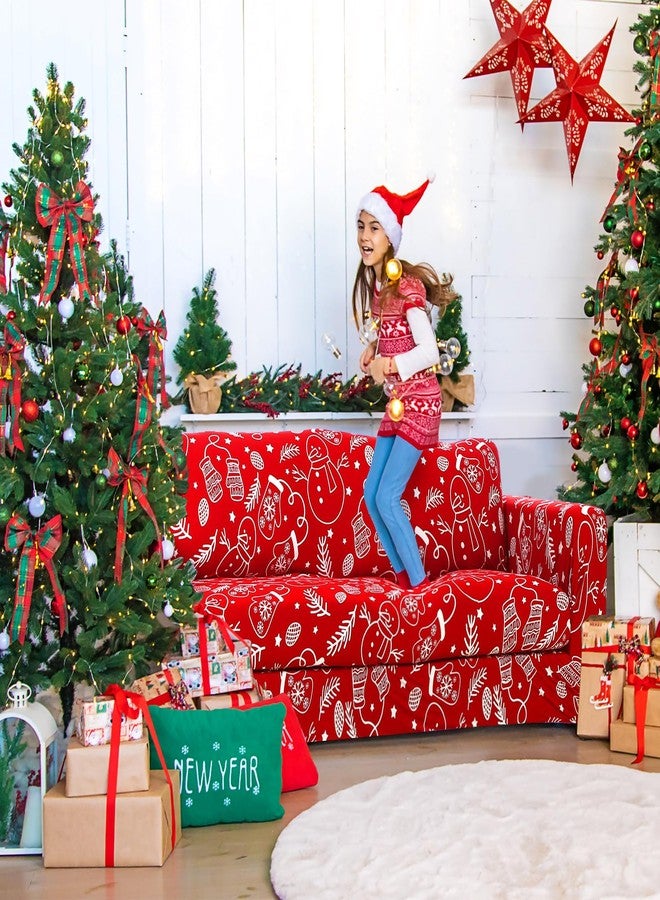 Mindsoft Red Christmas Couch Cover Stretch Christmas Sofa Cover 60-81 Inches Washable Sofa Slipcover with Printed Furniture Protector Decorations for Home Living Room - Image 4
