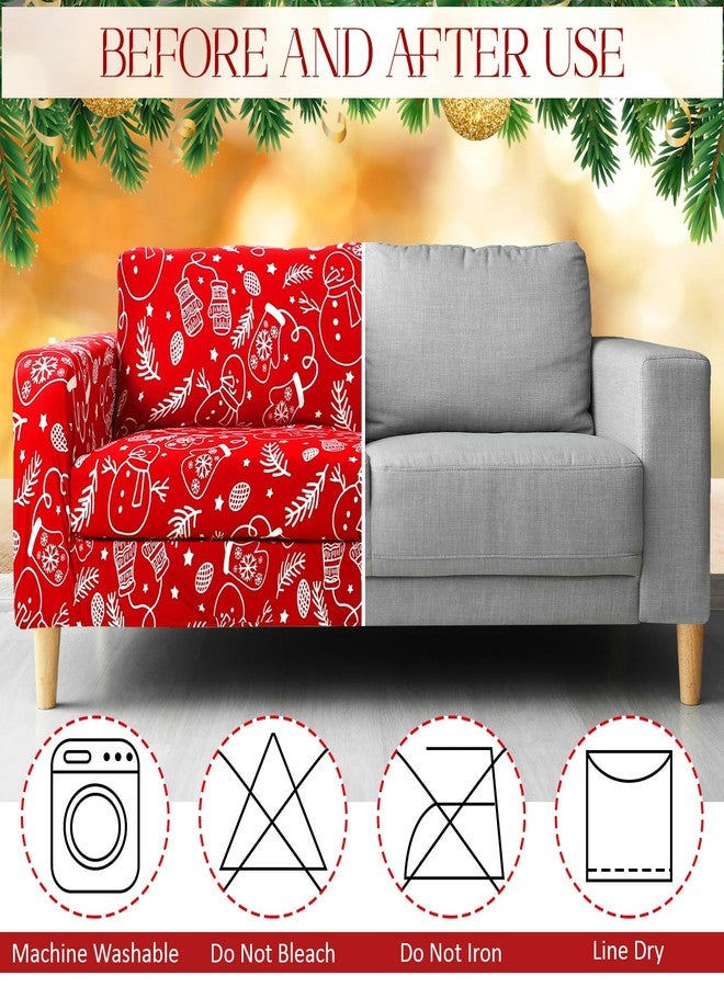Mindsoft Red Christmas Couch Cover Stretch Christmas Sofa Cover 60-81 Inches Washable Sofa Slipcover with Printed Furniture Protector Decorations for Home Living Room - Image 3