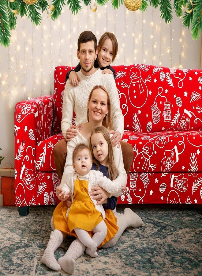 Mindsoft Red Christmas Couch Cover Stretch Christmas Sofa Cover 60-81 Inches Washable Sofa Slipcover with Printed Furniture Protector Decorations for Home Living Room - Image 5