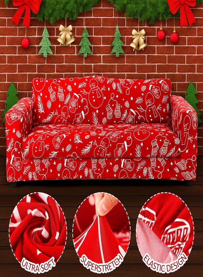 Mindsoft Red Christmas Couch Cover Stretch Christmas Sofa Cover 60-81 Inches Washable Sofa Slipcover with Printed Furniture Protector Decorations for Home Living Room - Image 2