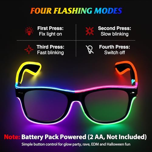 YouRfocus LED Light Up Glasses Multi-Color Glow in the Dark Neon Rave Glasses, Battery Pack Powered with Cord, Party EDM Festival Halloween Concert Accessories (6 Colors) - Image 4
