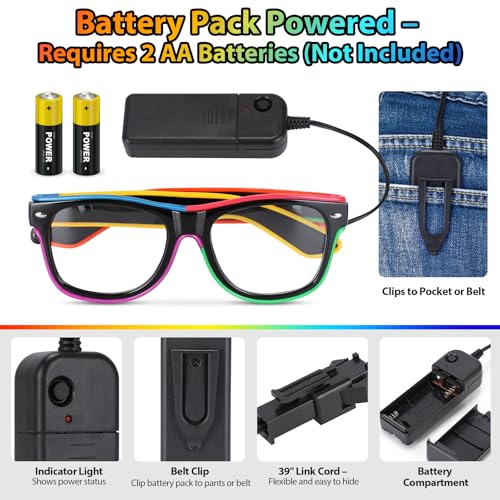 YouRfocus LED Light Up Glasses Multi-Color Glow in the Dark Neon Rave Glasses, Battery Pack Powered with Cord, Party EDM Festival Halloween Concert Accessories (6 Colors) - Image 5