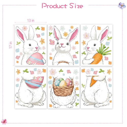 Bunny Chorus Farmhouse Easter Decorations Window Clings: Extra Large Easter Bunny Holding Eggs Carrot, Cute Rustic White Rabbits Spring Window Clings for Glass Windows, Kids Home Office Party Gifts, 6 Sheets - Image 2