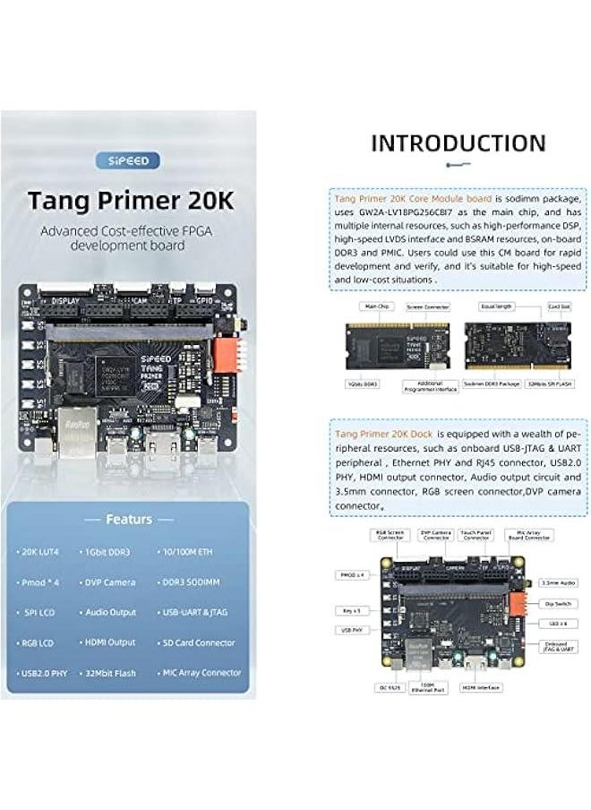Arabest Sipeed Tang Primer 20K FPGA Development Board MCU, with LUT4, PMOD Port *4, for RISC-V and Embedded Development (Lite ext-Board Version)  - Image 2