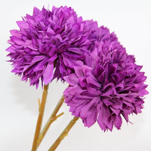 Tinsow 12 Pcs Artificial Flowers Purple Faux Ball Chrysanthemum Bouquet Flowers Wedding Bouquet for Home Garden Party Wedding Decoration - Image 5