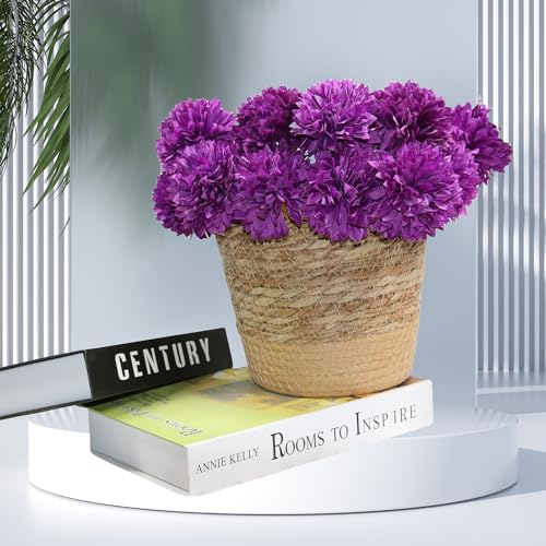 Tinsow 12 Pcs Artificial Flowers Purple Faux Ball Chrysanthemum Bouquet Flowers Wedding Bouquet for Home Garden Party Wedding Decoration - Image 4
