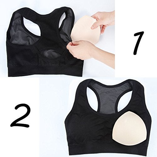 SERMICLE Bra Pad Inserts 4 Pairs, Bra Pads Sewn Padded for Sports Bra A/B or C/D Cup Beige or Black Optional (C/D Cup, Beige) - Image 4