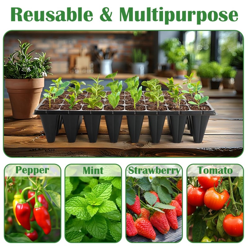 RooTrimmer 10 Pack 32 Cell Seed Starter Trays - Extra Deep 4.33" Plastic Nursery Trays, 20" x 10"ï¼ŒFits Standard 1020 Flats - Image 2