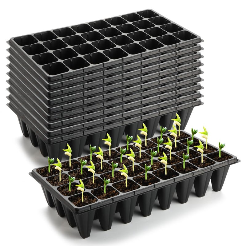 RooTrimmer 10 Pack 32 Cell Seed Starter Trays - Extra Deep 4.33" Plastic Nursery Trays, 20" x 10"ï¼ŒFits Standard 1020 Flats - Image 1