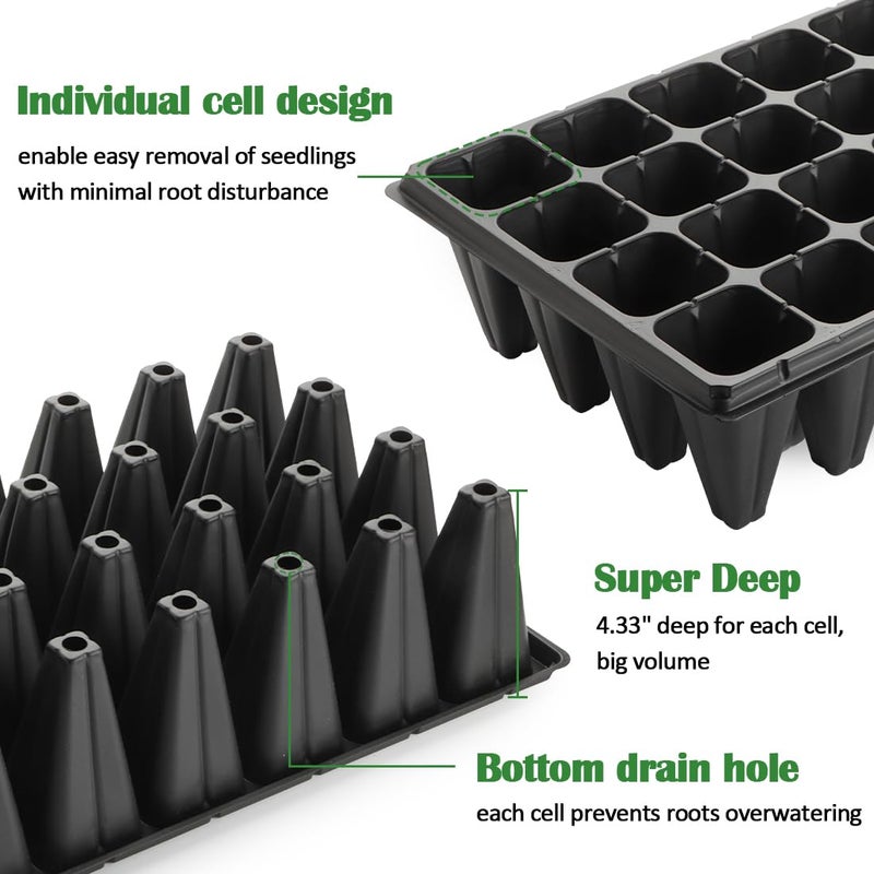 RooTrimmer 10 Pack 32 Cell Seed Starter Trays - Extra Deep 4.33" Plastic Nursery Trays, 20" x 10"ï¼ŒFits Standard 1020 Flats - Image 4