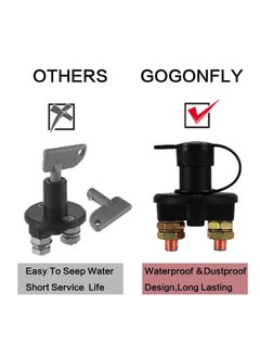 Y&D Battery Disconnect Switch, 12V 24V Isolator Cut Off Power Kill Switch for Marine Car Boat RV ATV Auto Truck Vehicle, On Master with Waterproof Key and Cover, 2PCS  - Image 5