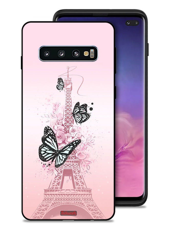 Tolwak غطاء حماية لهاتف سامسونج جالكسي S10 بلس بطباعة فراشات على برج إيفل - Image 1