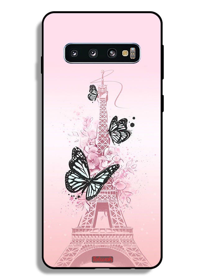 Tolwak غطاء حماية لهاتف سامسونج جالكسي S10 بلس بطباعة فراشات على برج إيفل - Image 2