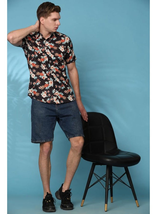 ENCIGER Men's Tropical Floral Shirt Half Sleeve Casual Hawaiian Button Down Shirt for Beach & Vacation Wear (MS1_Black Brown_S) - Image 3