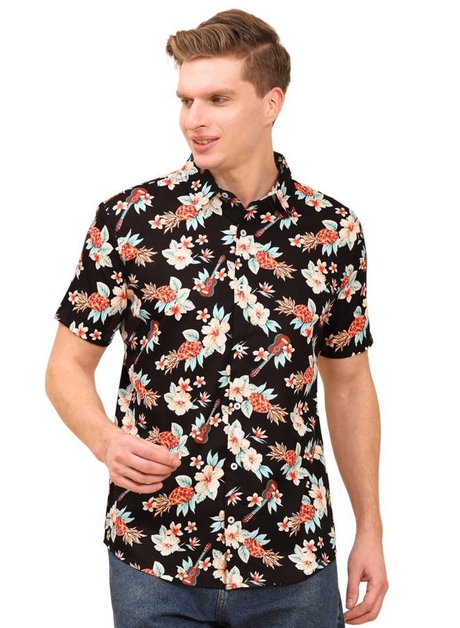 ENCIGER Men's Tropical Floral Shirt Half Sleeve Casual Hawaiian Button Down Shirt for Beach & Vacation Wear (MS1_Black Brown_S) - Image 1