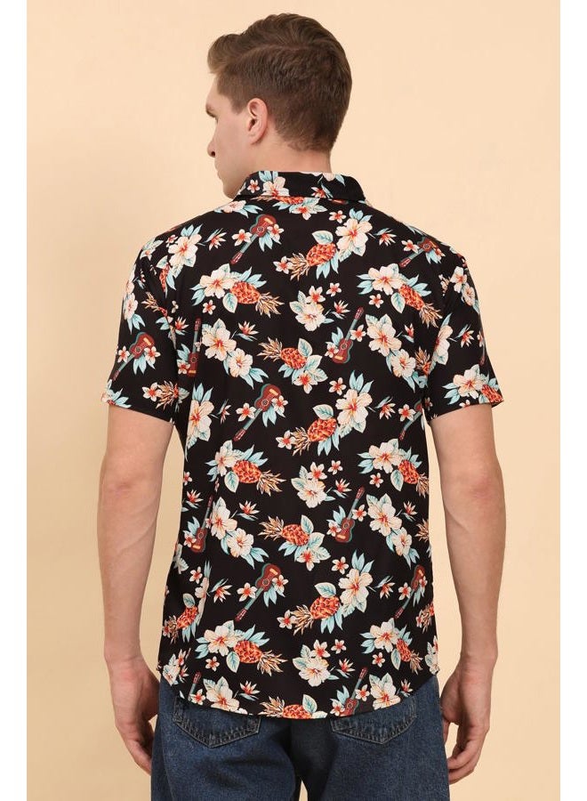ENCIGER Men's Tropical Floral Shirt Half Sleeve Casual Hawaiian Button Down Shirt for Beach & Vacation Wear (MS1_Black Brown_S) - Image 2