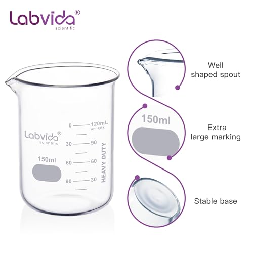 Labvida 6pcs 150ml Upgrated Thick Glass Beakers, Griffin Low Form Beaker Set with Doube Scale, 3.3 Boro, LVA006 - Image 2