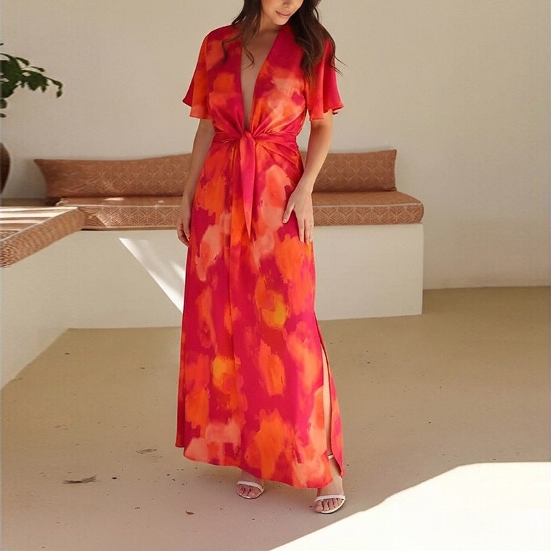2026 Women's Casual Tie-Front Maxi Dress - Image 1