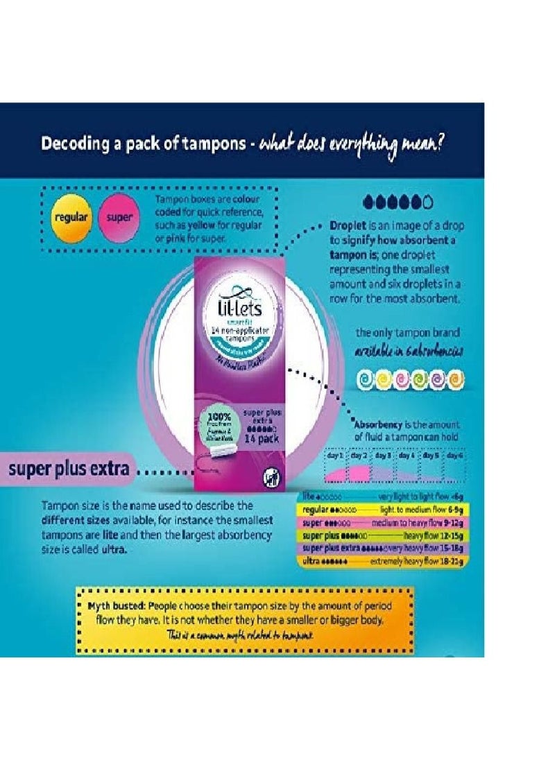 Lil-Lets - Smartfit Non Applicator Super Plus Extra Tampons 1 Pack of 14 Very Heavy Flow - Image 1