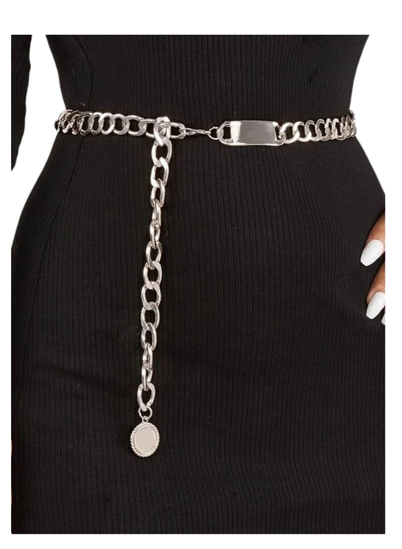 Women's Elegant Wave Circle Pendant Necklace Belt One Piece Classic Waist Belt for Casual Daily Use - Image 1