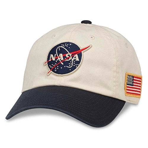 AMERICAN NEEDLE NASA Officially Licensed United Slouch Baseball Dad Buckle Strap Hat, Ivory/Navy (43570A-NASA) - Image 1