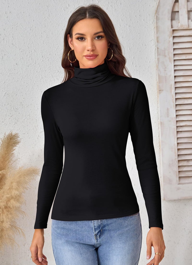 ACIEMR Long Sleeve Shirts for Women - Stretch Turtleneck Tops, Slim Fit Thermal Turtle Necks for Fall Winter Business, Office & Casual Outfits Black Medium - Image 4
