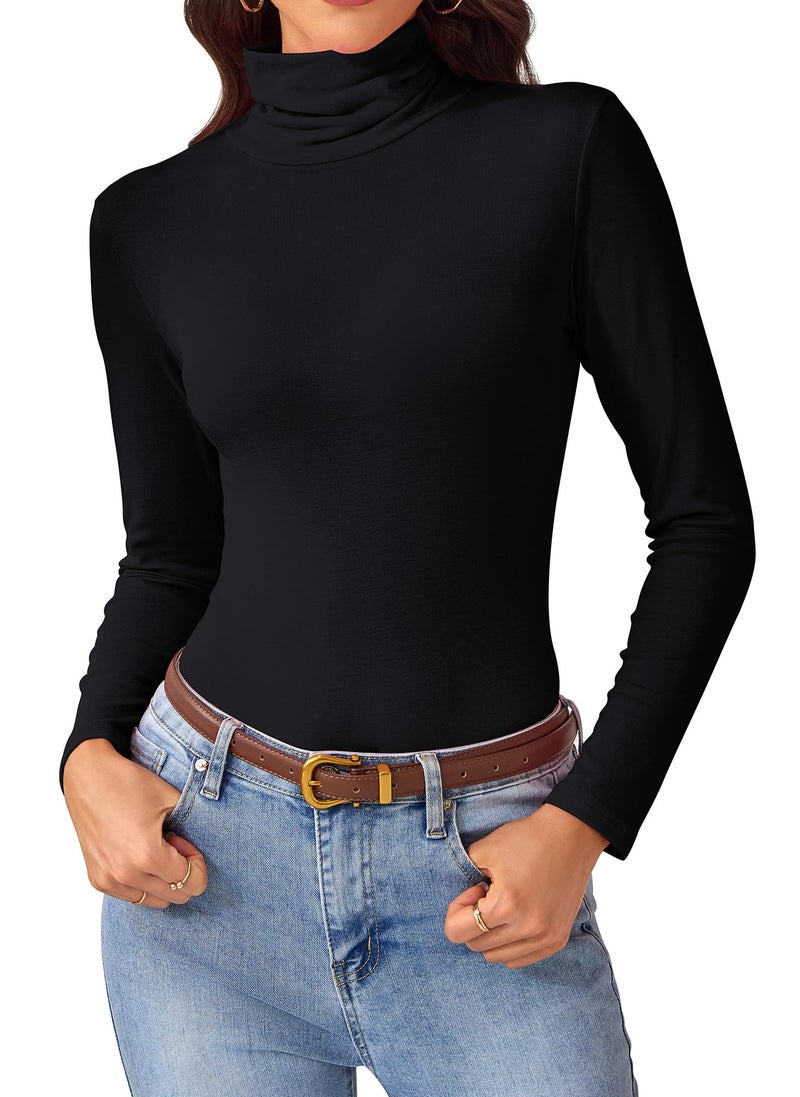 ACIEMR Long Sleeve Shirts for Women - Stretch Turtleneck Tops, Slim Fit Thermal Turtle Necks for Fall Winter Business, Office & Casual Outfits Black Medium - Image 1