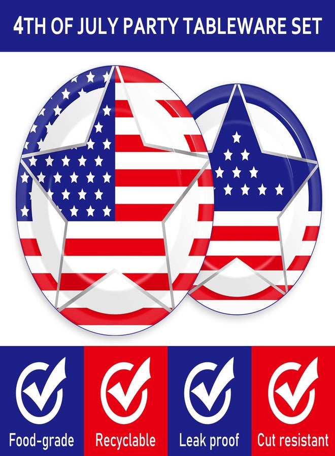 Wiooffen 96 Pcs 4th of July Party Plates Napkins Tableware Set American Flag Supplies Disposable Dinnerware Patriotic Freedom Stars Party Decoration Favors for Independence Veterans Day Memorial Day, 24 Guest - Image 3