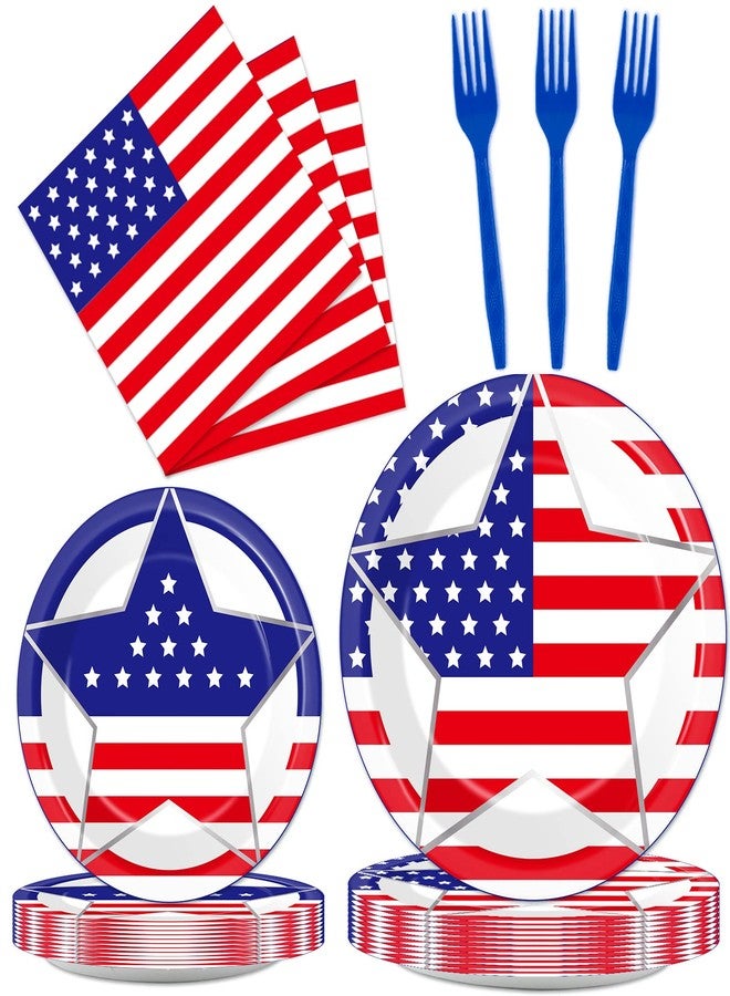 Wiooffen 96 Pcs 4th of July Party Plates Napkins Tableware Set American Flag Supplies Disposable Dinnerware Patriotic Freedom Stars Party Decoration Favors for Independence Veterans Day Memorial Day, 24 Guest - Image 1