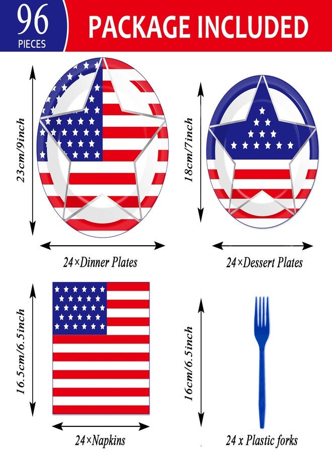 Wiooffen 96 Pcs 4th of July Party Plates Napkins Tableware Set American Flag Supplies Disposable Dinnerware Patriotic Freedom Stars Party Decoration Favors for Independence Veterans Day Memorial Day, 24 Guest - Image 2