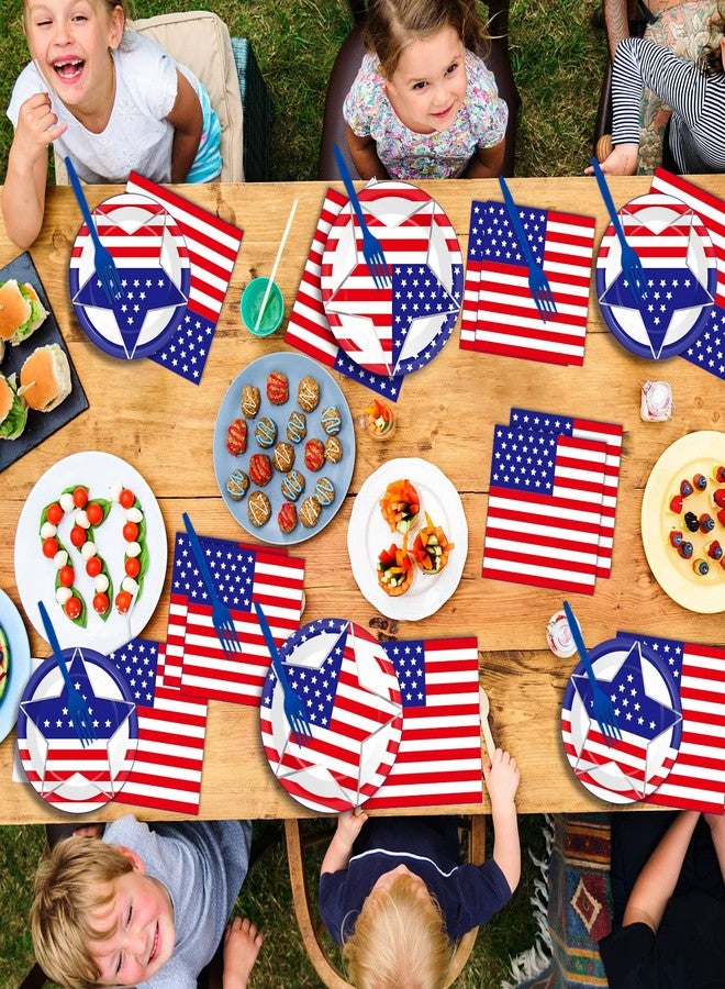 Wiooffen 96 Pcs 4th of July Party Plates Napkins Tableware Set American Flag Supplies Disposable Dinnerware Patriotic Freedom Stars Party Decoration Favors for Independence Veterans Day Memorial Day, 24 Guest - Image 5