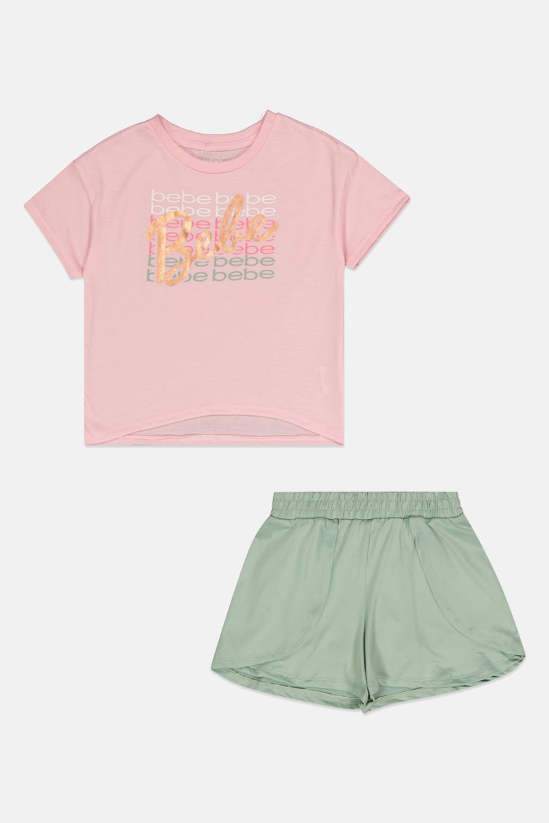 bebe Kids Girl 2 Pieces Graphic Print Top And Shorts Set, Multicolor - Image 2