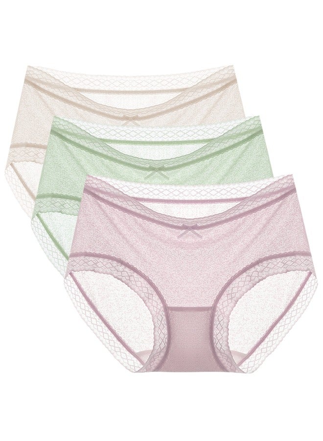 Umiwin 3-piece Women Lace Panties Breathable Briefs Thin Ice Silk Female Underwear  - Image 1