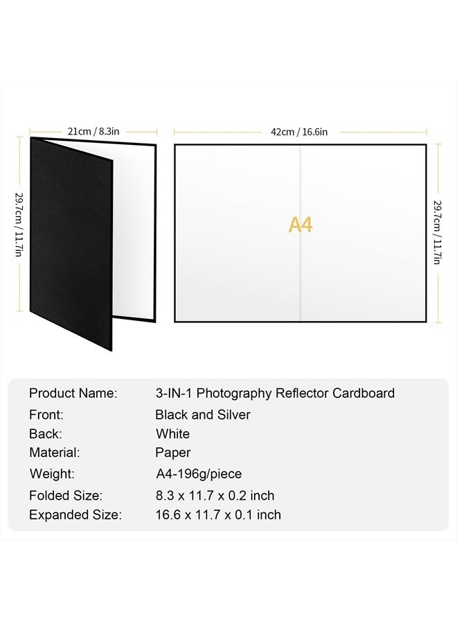 Meking 12" x 8" Light Reflector, 3 in 1 Photography Reflector Cardboard, Folding Light Diffuser Board for Food and Product Photography Lighting- Black, Silver and White - Image 4