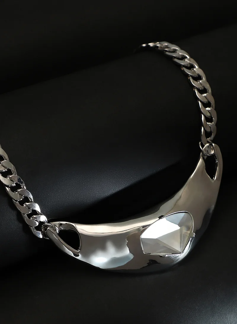 SOHI SOHI Women The Petra-Chain Collar Necklace | Chrome  Colour | One-Size | Artificial Stone Alloy Material | Lobster Clasp Closure | Necklace For Casual & Evening Wear