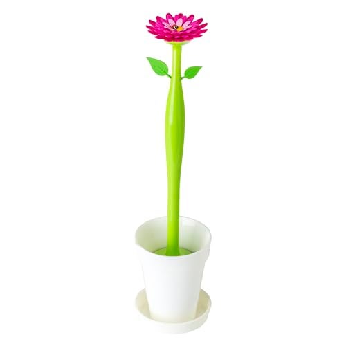 Vigar Flower Power Toilet Brush with Holder Set Toilet Brush with Daisy-shaped Handle, Flowerpot Base with Saucer Durable Bristles for Bathroom, White - Image 1