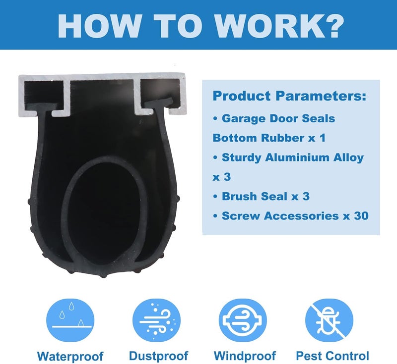 Duzzy Universal Garage Door Seals Kits, Pre-drilled 10 Feet U+O Ring Heavy-Duty Weatherproofing Garage Door Rubber Seals Bottom Pakage with Aluminum Track Retainer Base Kits - Image 3