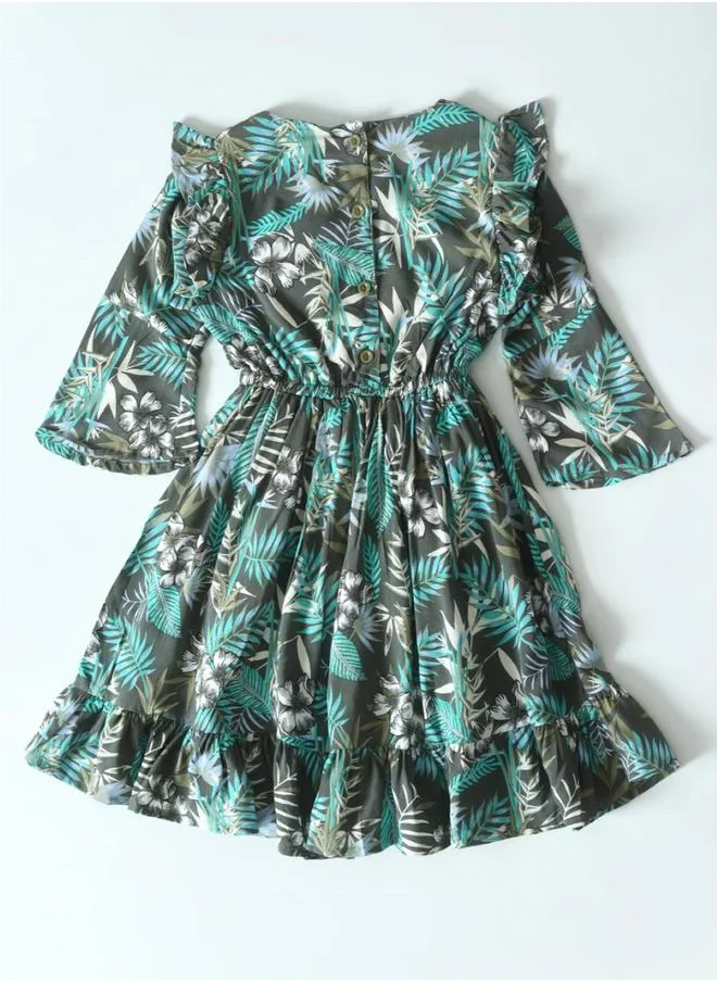 BELLA MODA All-Over Print Floral Applique Tiered Dress