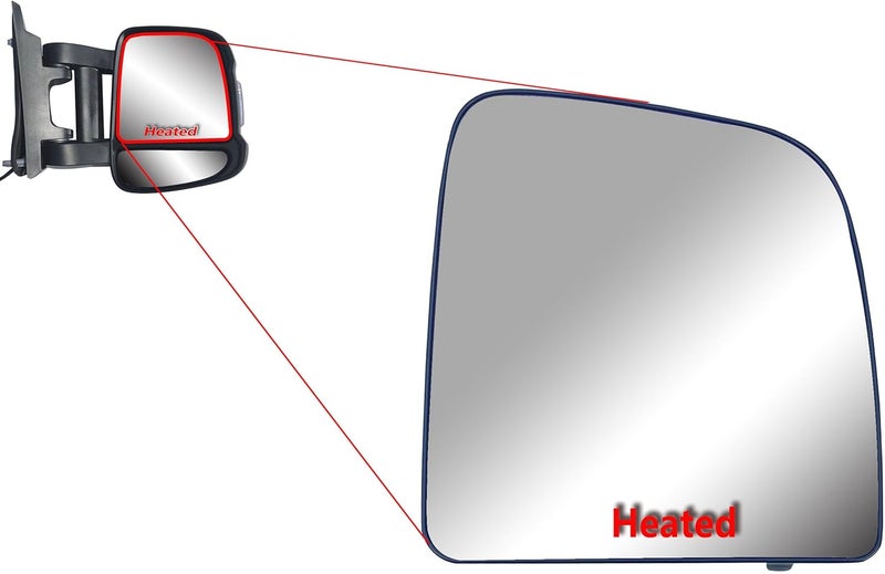 LONGLING Replacement Heated Passenger Right Side Upper Mirror Glass for Ram Promaster 1500, 2500, 3500 - Image 2