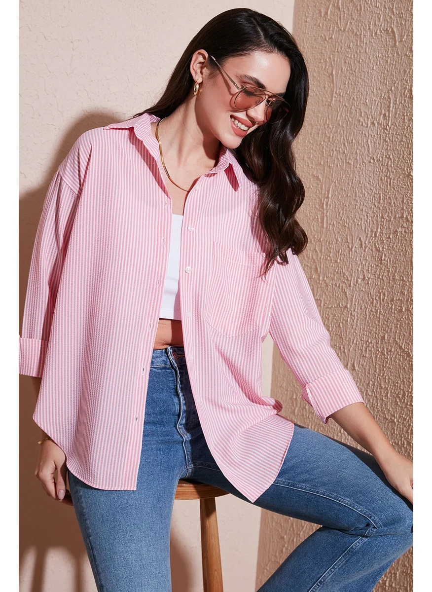 Lela Regular Fit Long Sleeve Pocket Striped Shirt Women's Shirt 6772895