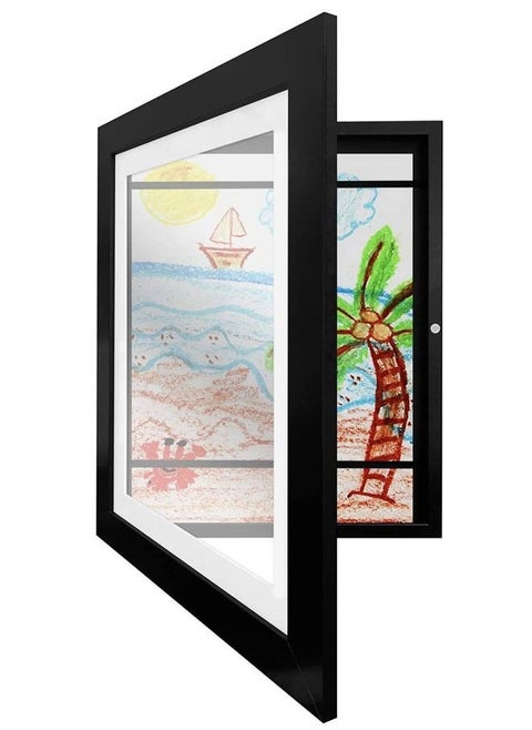 Kids Art Frame, Front Opening Kids Art Display Frame Holds,kids Artwork A4 Picture Frames Changeable,Artwork Display Storage Frames for Children Drawing Crafting (Black)