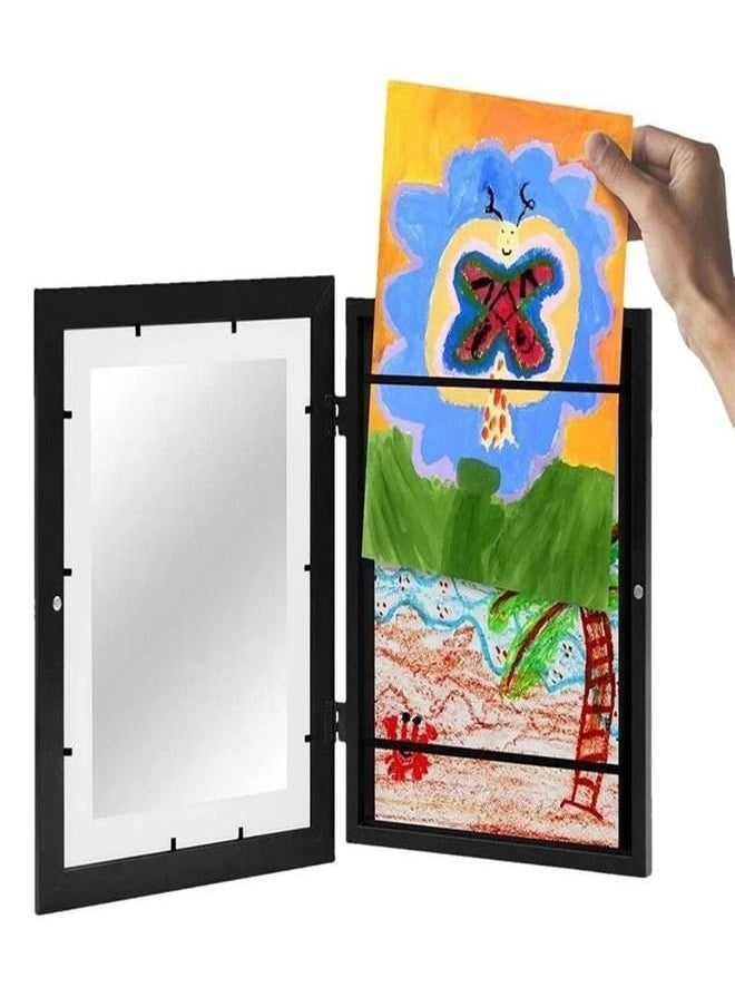 Kids Art Frame, Front Opening Kids Art Display Frame Holds,kids Artwork A4 Picture Frames Changeable,Artwork Display Storage Frames for Children Drawing Crafting (Black)
