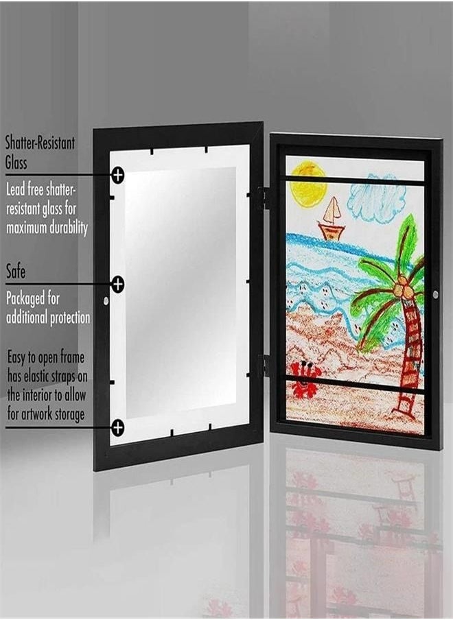 Kids Art Frame, Front Opening Kids Art Display Frame Holds,kids Artwork A4 Picture Frames Changeable,Artwork Display Storage Frames for Children Drawing Crafting (Black)