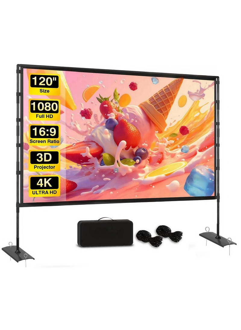 فلاشهوك شاشة عرض محمولة وحامل - شاشة عرض 4K عالية الدقة 16:9 مقاس 120 بوصة مع حقيبة حمل للمسرح المنزلي الداخلي والخارجي والسينما في الفناء الخلفي والتخييم  - Image 1